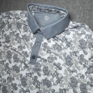 GRAHAM LUXE Golf Polo Shirt Mens White L Steel Grey Floral Performance Lucas